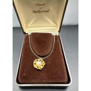 Vintage Ronte Of‎ Hollywood Gold Pendant with Chain Retro Necklace
